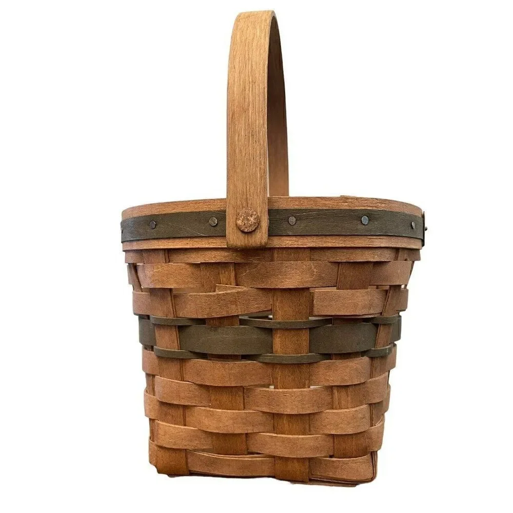 LONGABERGER 1988 Christmas Collection Poinsettia Basket W Handle Green Vintage
